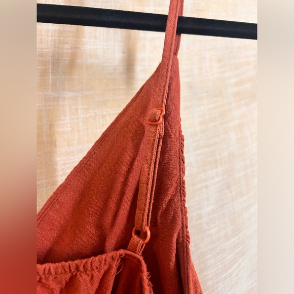 Small Rust Orange Laced Summer Flowy Short Flair Dress with Detailed Ruffling. - Picture 7 of 12